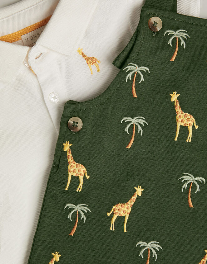 Newborn Jungle Polo Shirt and Dungarees Set, Green (GREEN), large