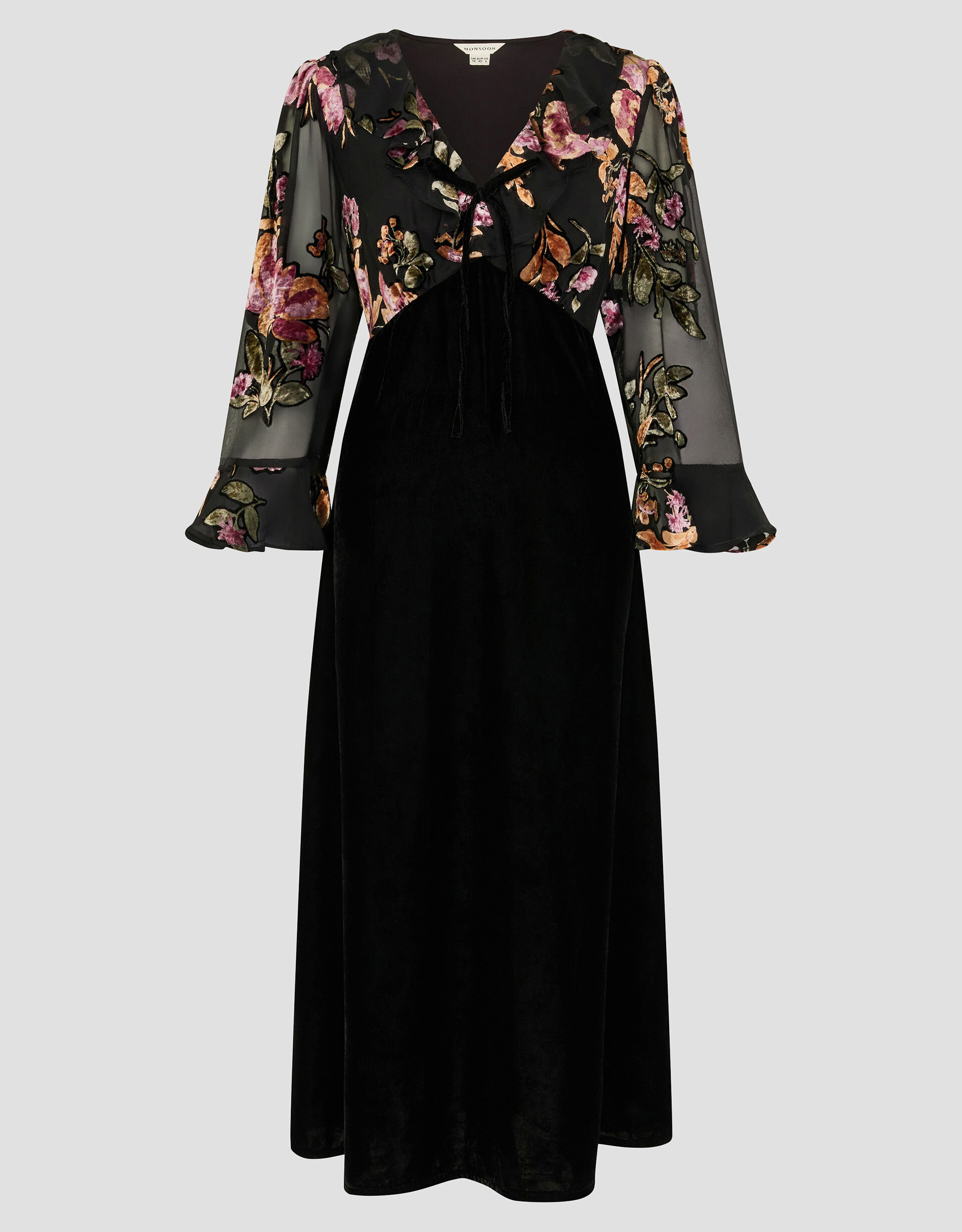 Ariella Floral Devore Velvet Midi Dress Black