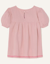 Flower Embellished Short Sleeve T-Shirt, Pink (PINK), large