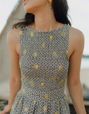 Sundress Marguerite Printed Maxi Dress, Black (BLACK), large