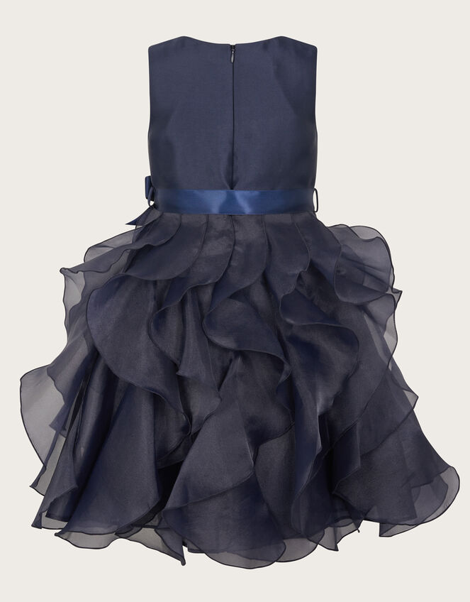 Duchess Twill Ruffle Dress, Blue (NAVY), large