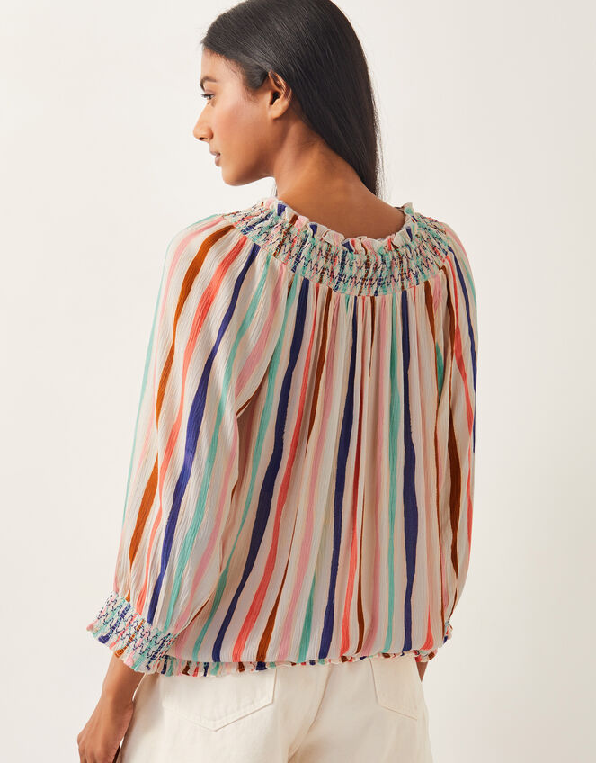 Sally Stripe Long Sleeve Top, White (WHITE), large