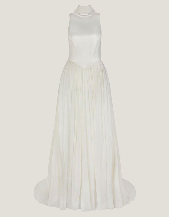 Margo Drop Waist Wedding Dress & Scarf, Ivory (IVORY), large