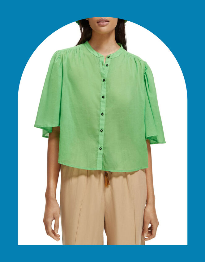 Scotch and Soda Flutter Sleeve Shirt, Green (GREEN), large