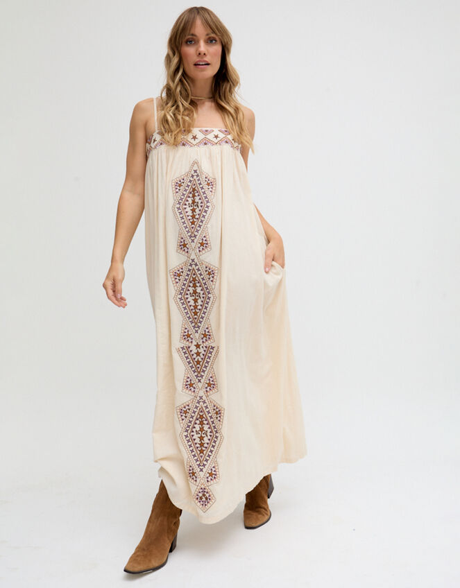 Raffya Sapphire Embroidered Maxi Dress, Cream (CREAM), large