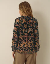 Hollie Floral Devor&eacute; Velvet Shirt, Green (GREEN), large