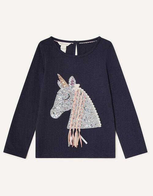 Sequin Horse Long Sleeve Top, Blue (NAVY), large