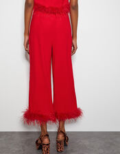 Monsoon x Sarah Corbett-Winder Feather Trim Cropped Trousers, Red (RED), large