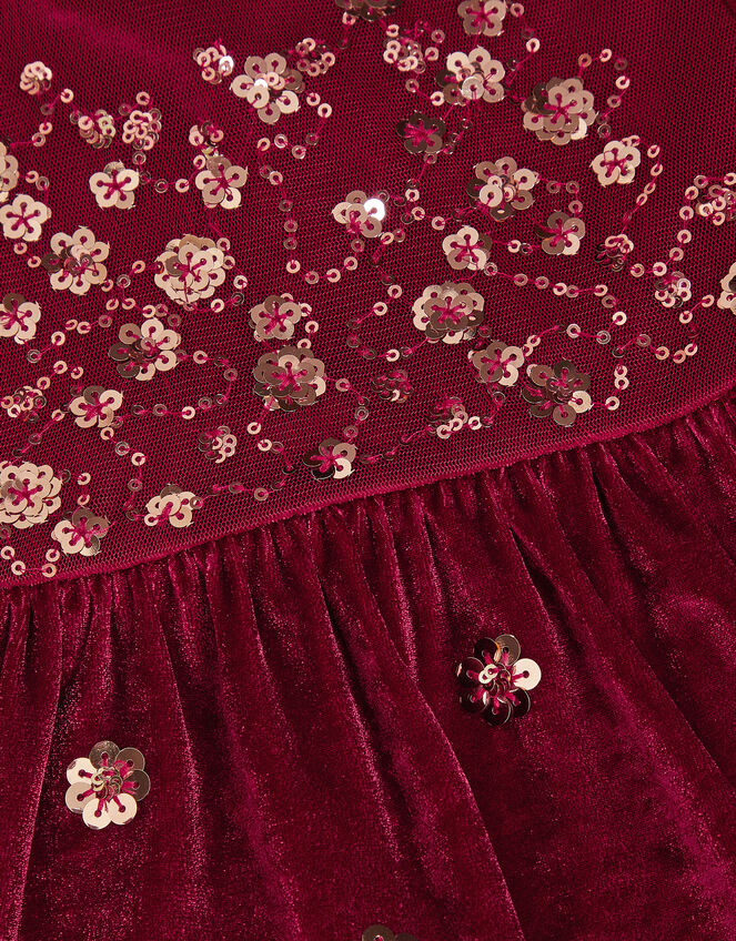 Macie Sequin Floral Velour Dress, Red (BURGUNDY), large