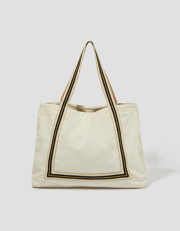 Nia Stripe Strap Tote Bag, Ivory (IVORY), large