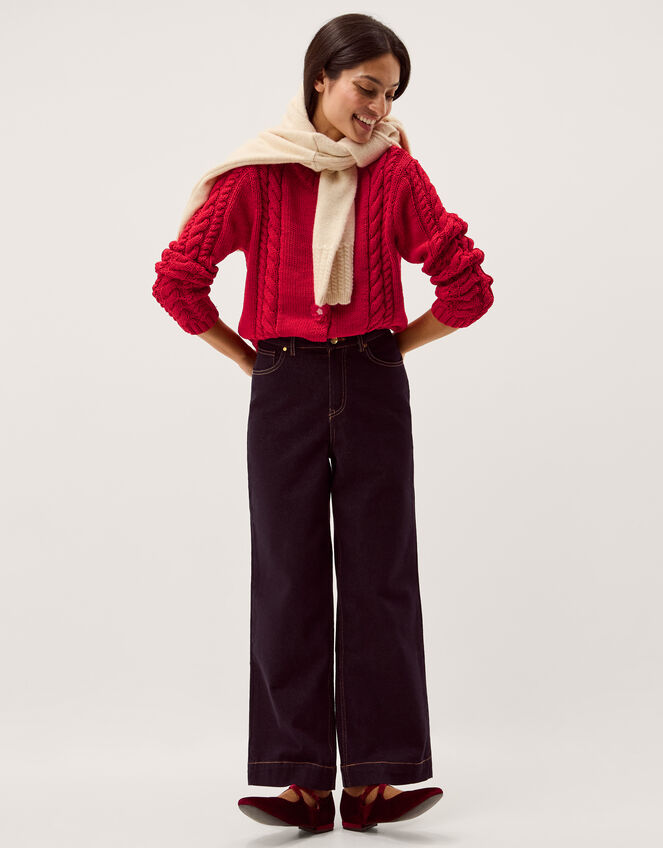 Kelly Flower Button Cable Knit Cardigan Red