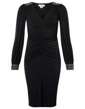 Ivie Embellished Slinky Jersey Dress, Black (BLACK), large