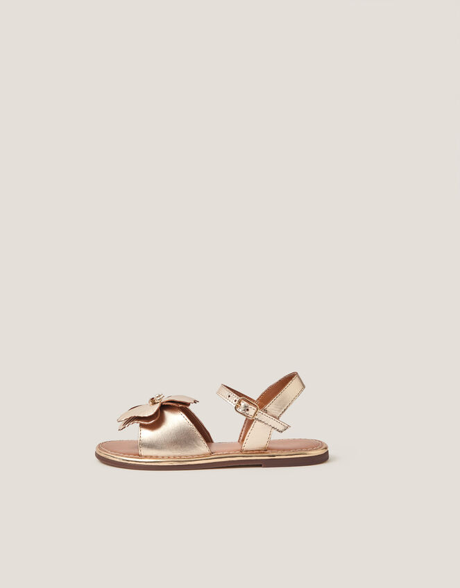Flower Metallic Leather Sandals, Gold (GOLD), large