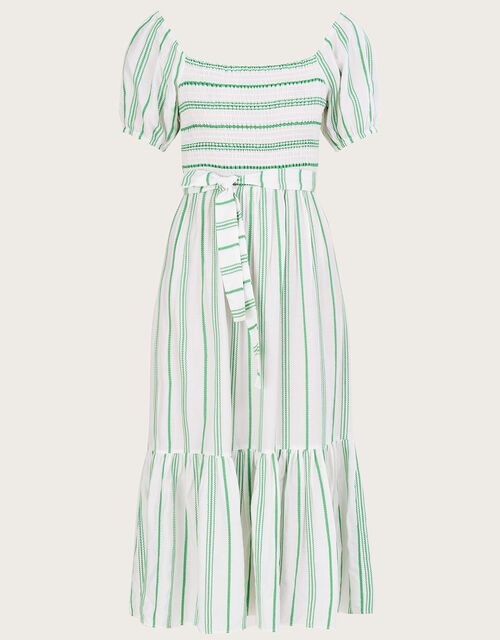 Stripe Jacquard Belted Tiered Dress with LENZING™ ECOVERO™, Green (GREEN), large