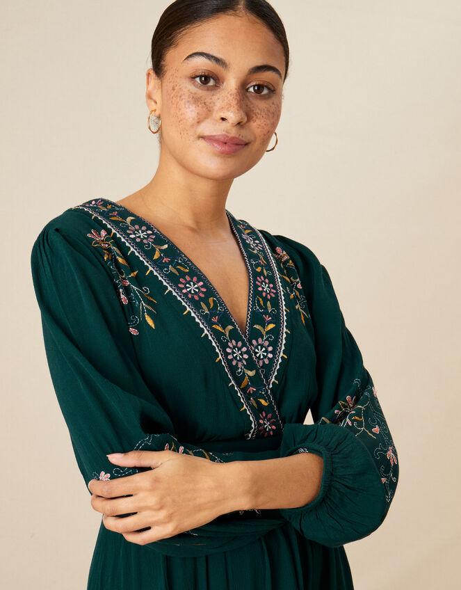 Embroidered Paisley Smart Dress, Teal (TEAL), large