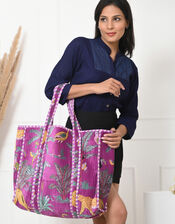 Conscious Yoga Collective Velvet Jungle Print Tote Bag, Purple (PURPLE), large