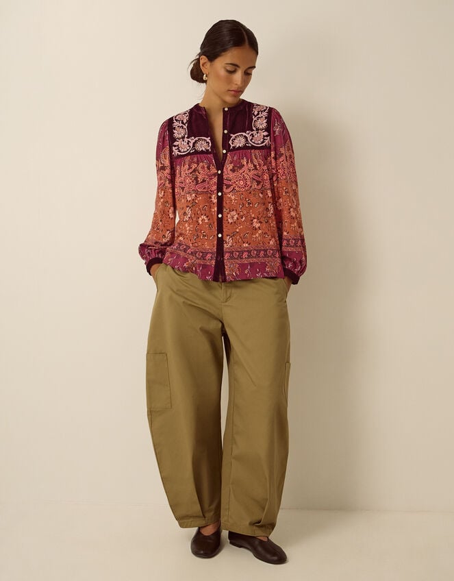 Hunter Floral Print Jersey Shirt, Red (BURGUNDY), large