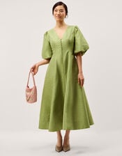 Beatrice Puff Sleeve A-Line Midi Dress, Green (PALE GREEN), large