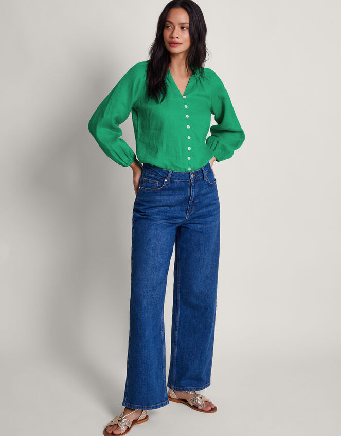 Reine Frill Linen Blouse Green | Tops & T-shirts | Monsoon UK.