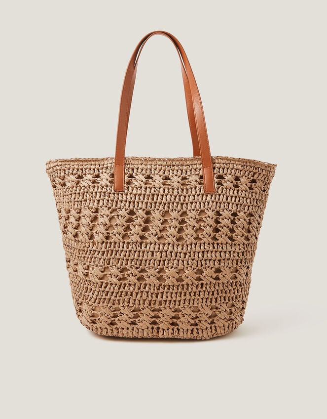 Amber Raffia Crochet Tote Bag, , large