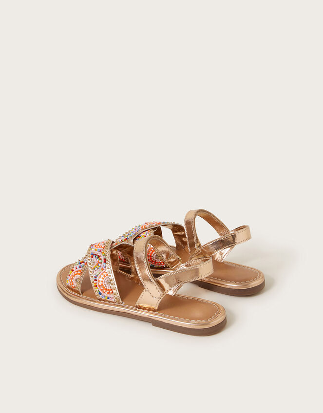Beaded Metallic Crossover Strap Sandals, Multi (MULTI), large