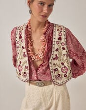 Maison Hotel Lola Folk Embroidered Vest , White (WHITE), large