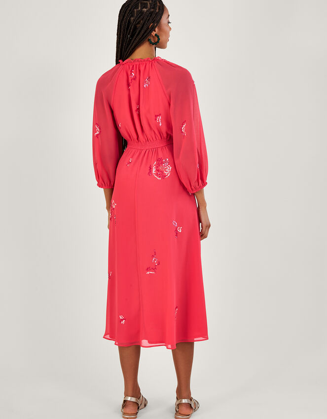 Tammy Embellished Wrap Midi Dress, Orange (CORAL), large