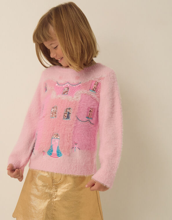 House Scene Knit Christmas Jumper, Pink (PINK), large