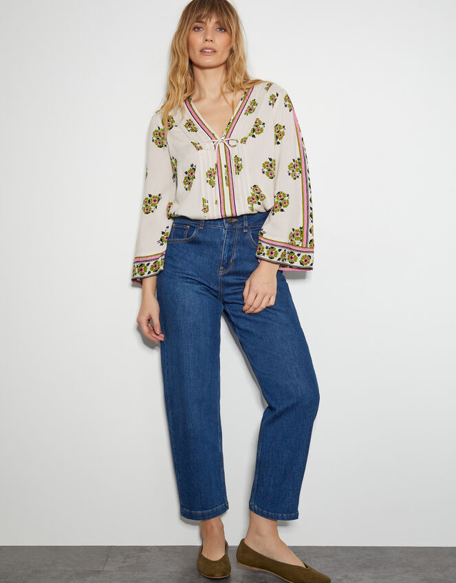 Louisa V-Neck Floral Print Blouse, Ivory (IVORY), large
