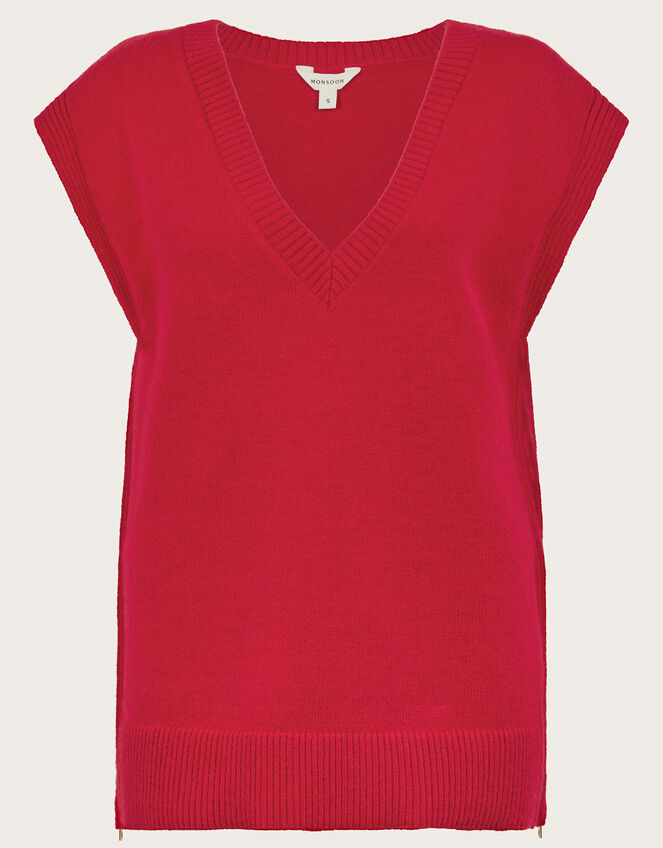 Zuri Zip Detail Knitted Vest, Red (RED), large