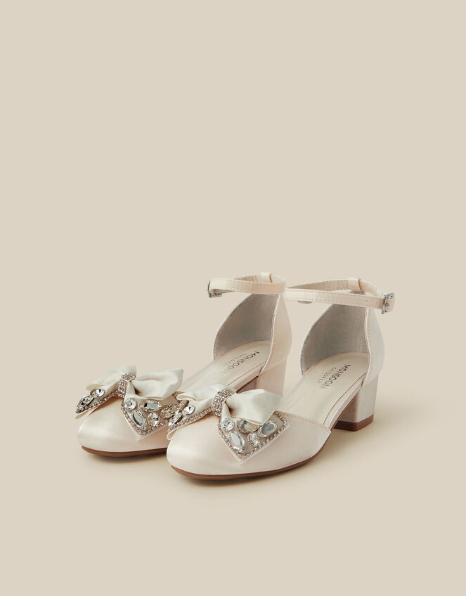 Closed-Toe Gemstone Bow Heels , Ivory (IVORY), large