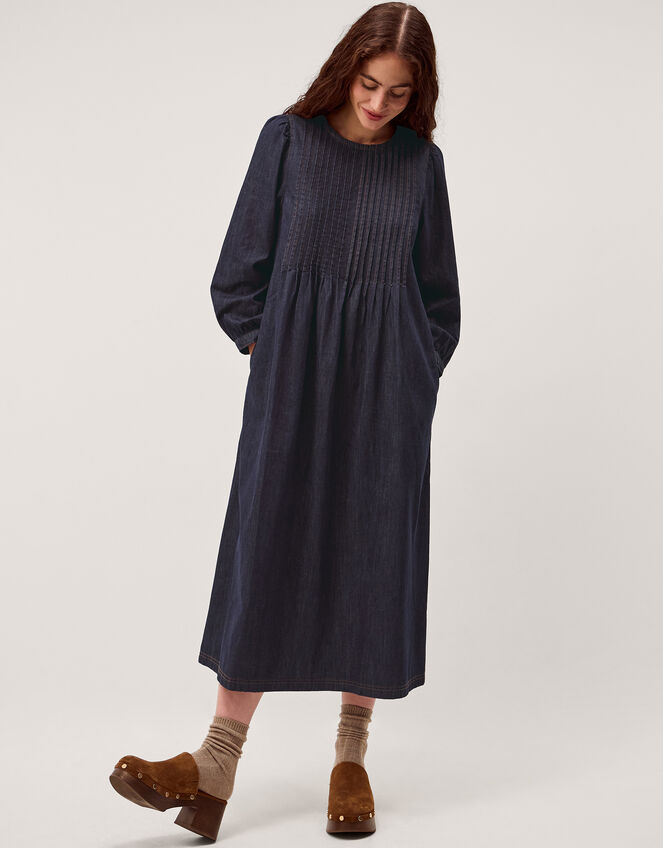 Remy Pintuck Denim Midi Dress Blue