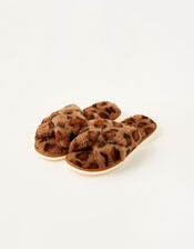 Animal Faux Fur Slippers, Brown (BROWN), large