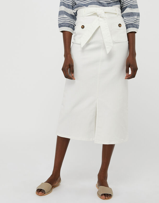 Clare Denim Midi Skirt, Natural (ECRU), large