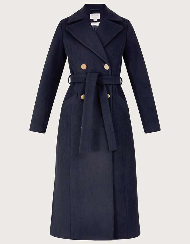 Lola Belted Wool Trench Coat Blue Women's Coats Monsoon UK.