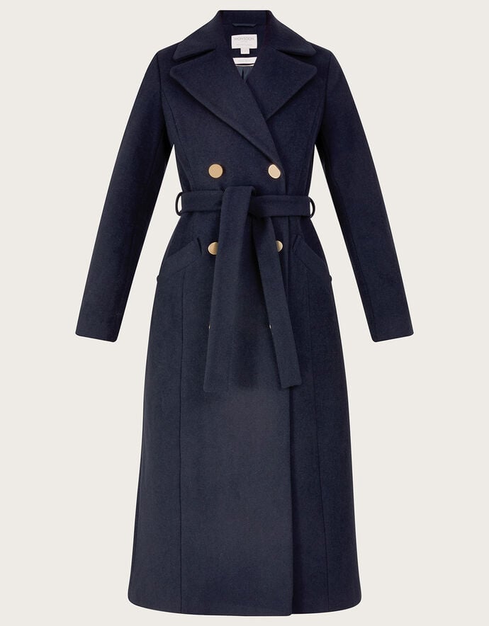 Lola Belted Wool Trench Coat Blue | Women's Coats | Monsoon UK.