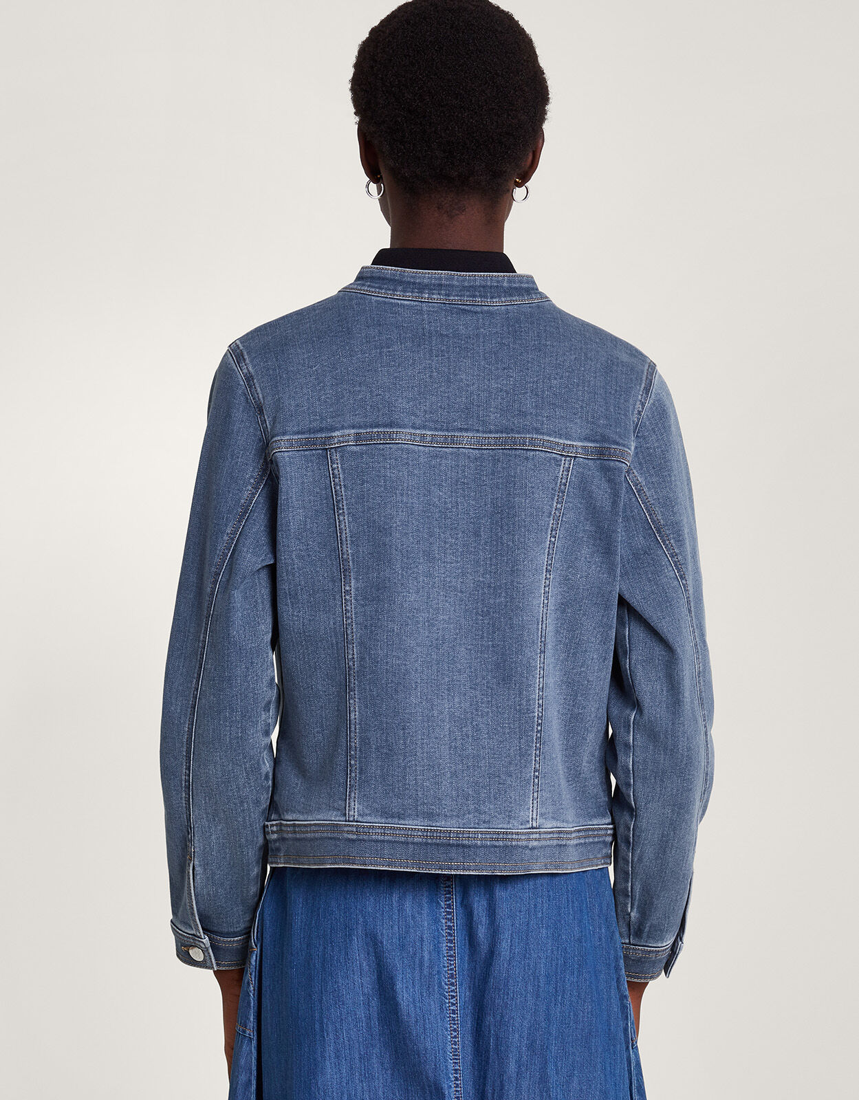Cassey Collarless Denim Jacket Blue