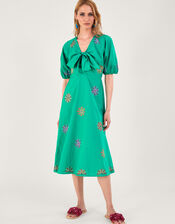 Embroidered Flower Midi Dress, Green (GREEN), large