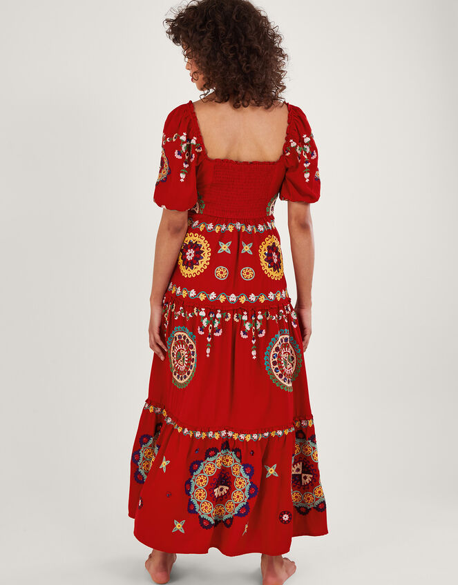 Alicia Hand-Embellished Tiered Maxi Dress, Red (RED), large