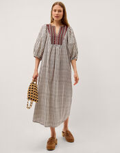 Laila Embellished Print Midi Dress, Ivory (IVORY), large