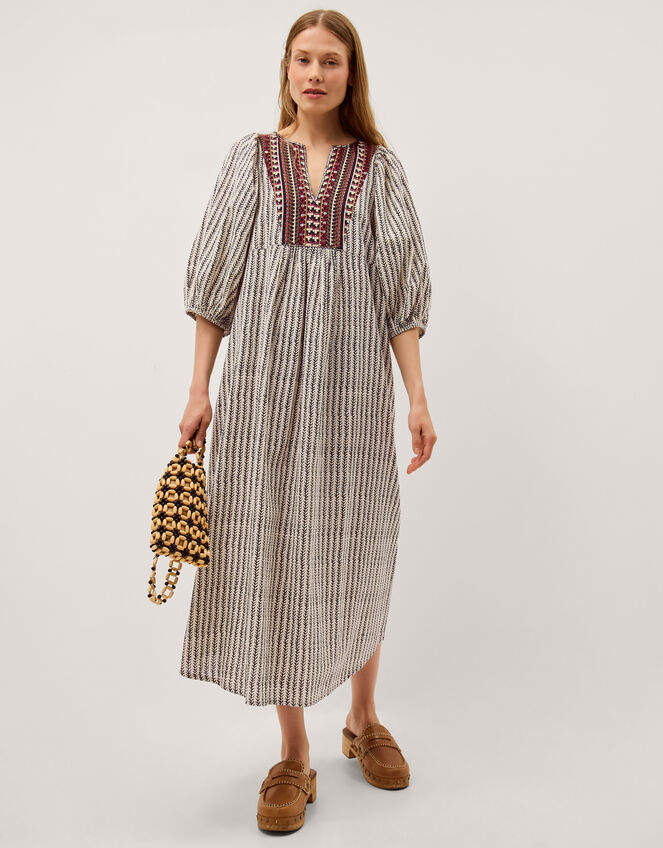 Laila Embellished Print Midi Dress, Ivory (IVORY), large