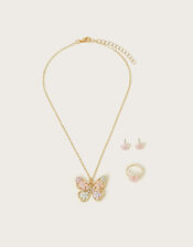 Diamante Flower Butterfly Jewellery Set, , large