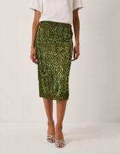 Serenity Sequin Midi Skirt, Green (OLIVE), large