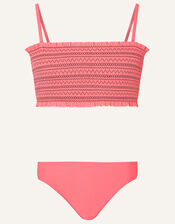 Stitchy Shirred Bikini Set, Orange (CORAL), large