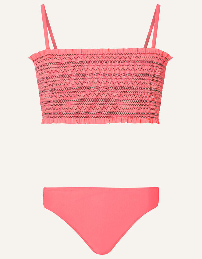 Stitchy Shirred Bikini Set, Orange (CORAL), large