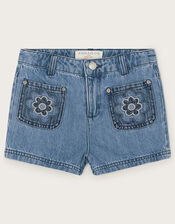 Flower Denim Shorts, Blue (BLUE), large