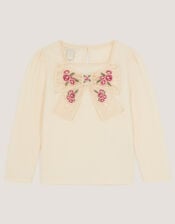 Organza Bow Long Sleeve Top, Cream (CREAM), large