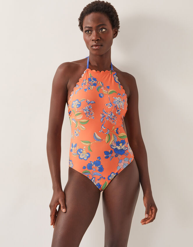 Kaia Floral Halter Swimsuit Orange