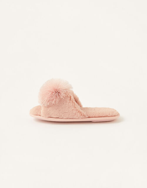 Faux Fur Pom-Pom Slippers, Pink (PINK), large