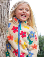 Frugi Flower Print Zip Fleece, Multi (MULTI), large